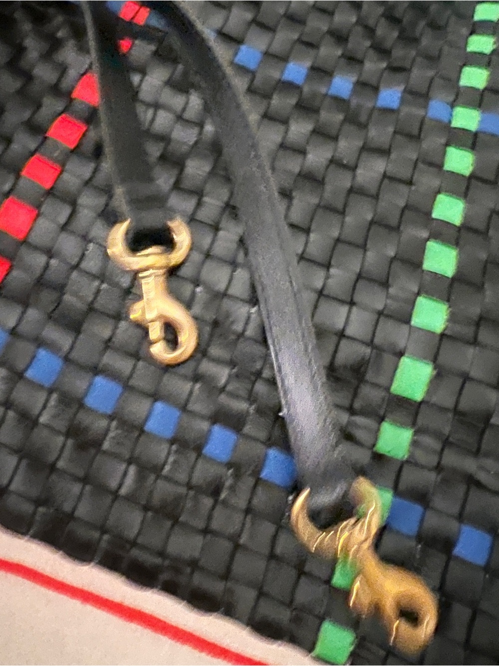 Clare V Black Woven Duffel with Green and Red Stripe Accents - Picture 5 of 7